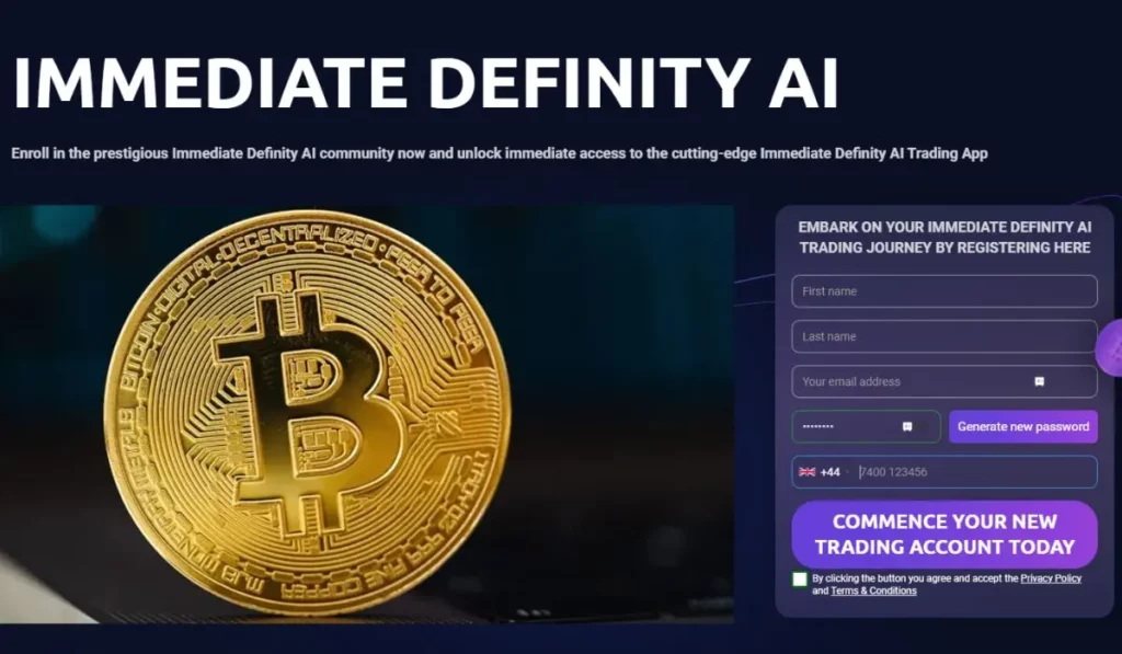 Website User interface for Immediate Definity Ai 