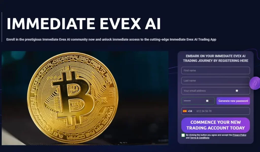 Website interface for Immediate Evex